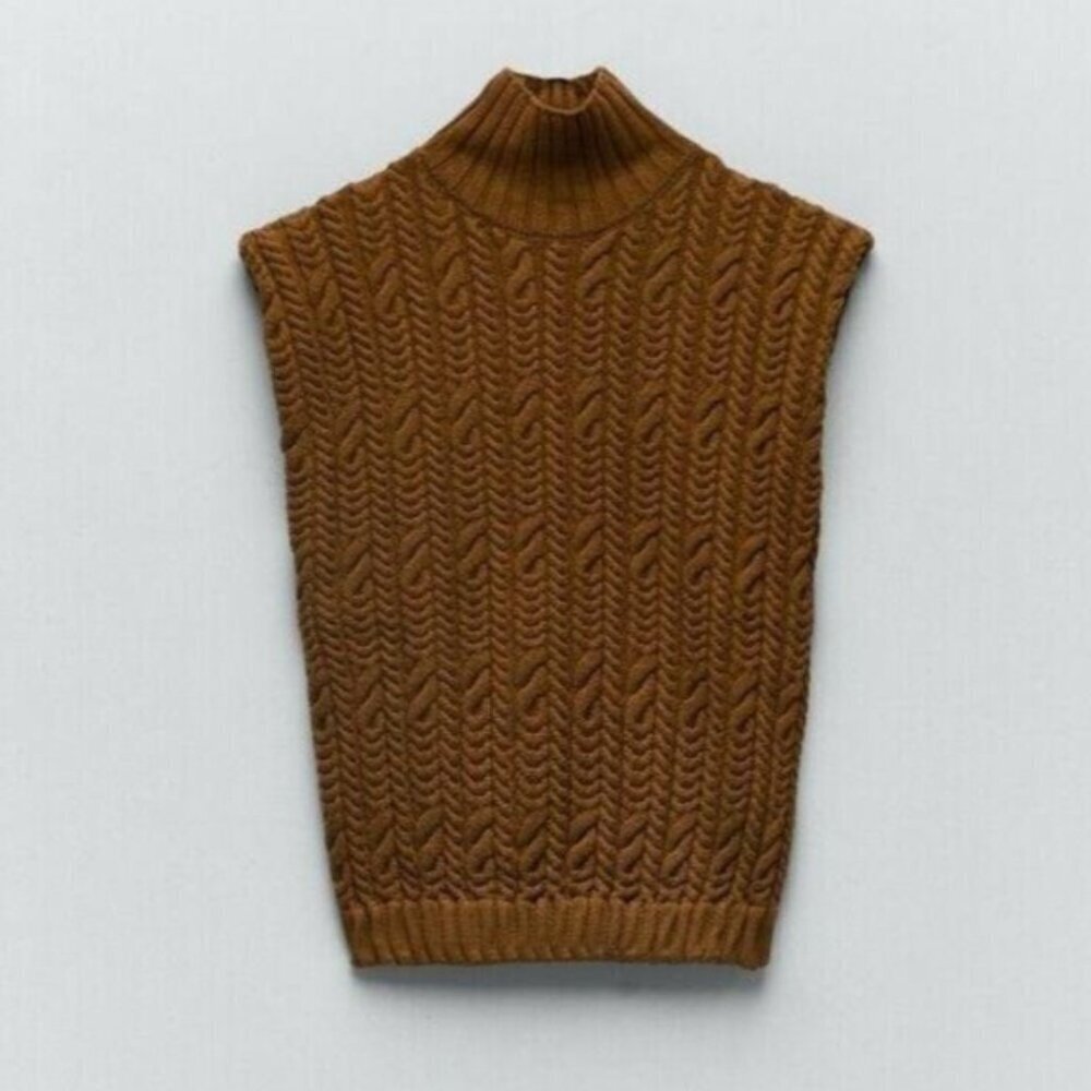 Zara Mock Neck Cable Knit Sweater Vest Size S NEW WITH TAG!